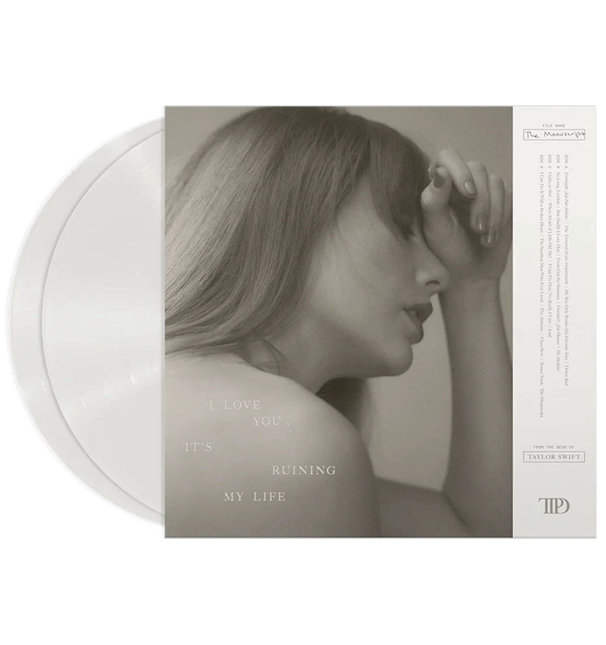The Tortured Poets Department, 'The Manuscript' 2xLP Ghosted White Vinyl by Taylor Swift. back cover