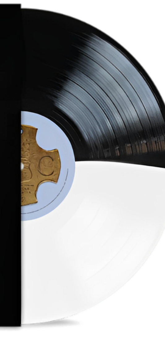 Sabrina Carpenter - Man's Best Friend, Alt Cover, Split Black And White Vinyl close up 