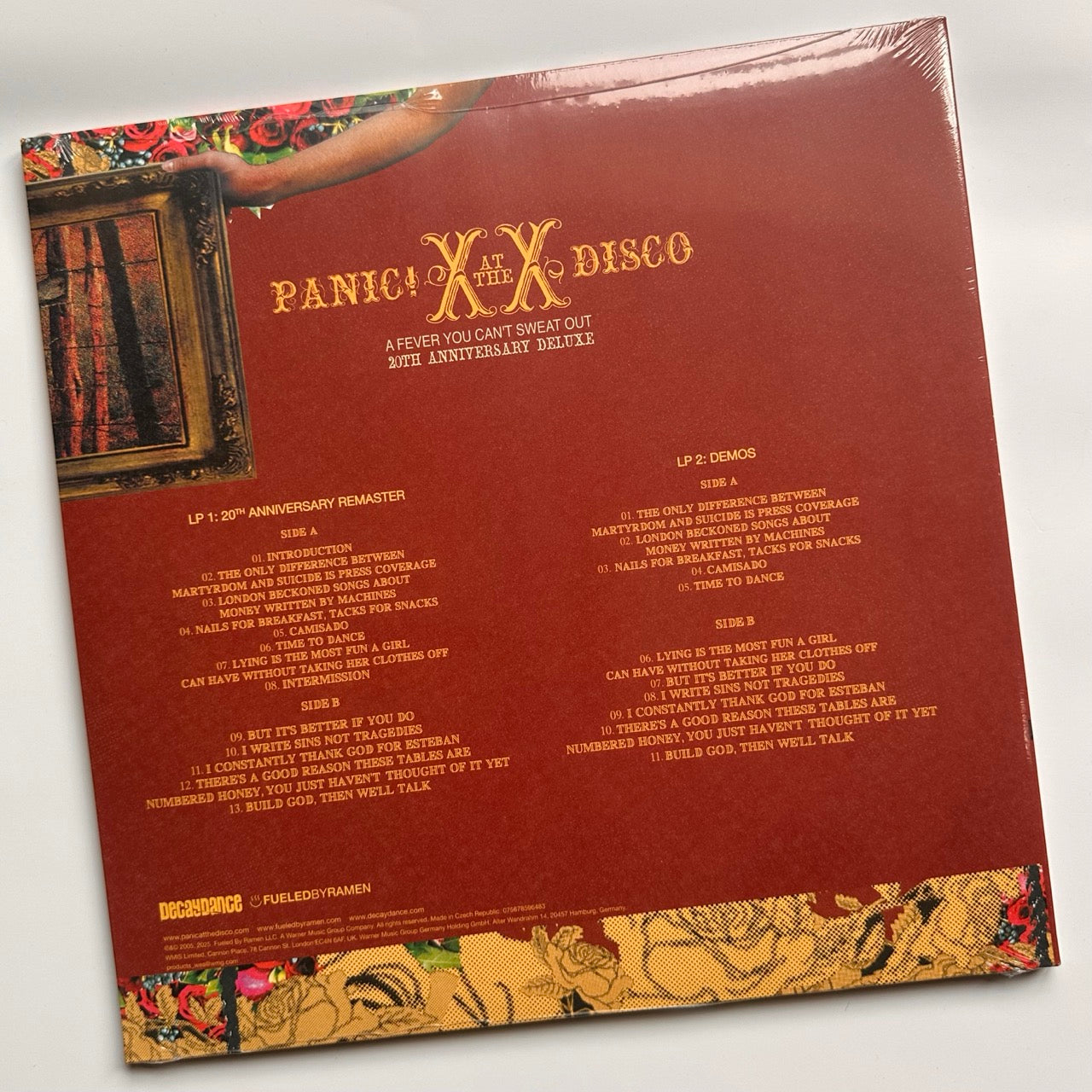 panic at the disco a fever you can't sweat out anniversary record back cover