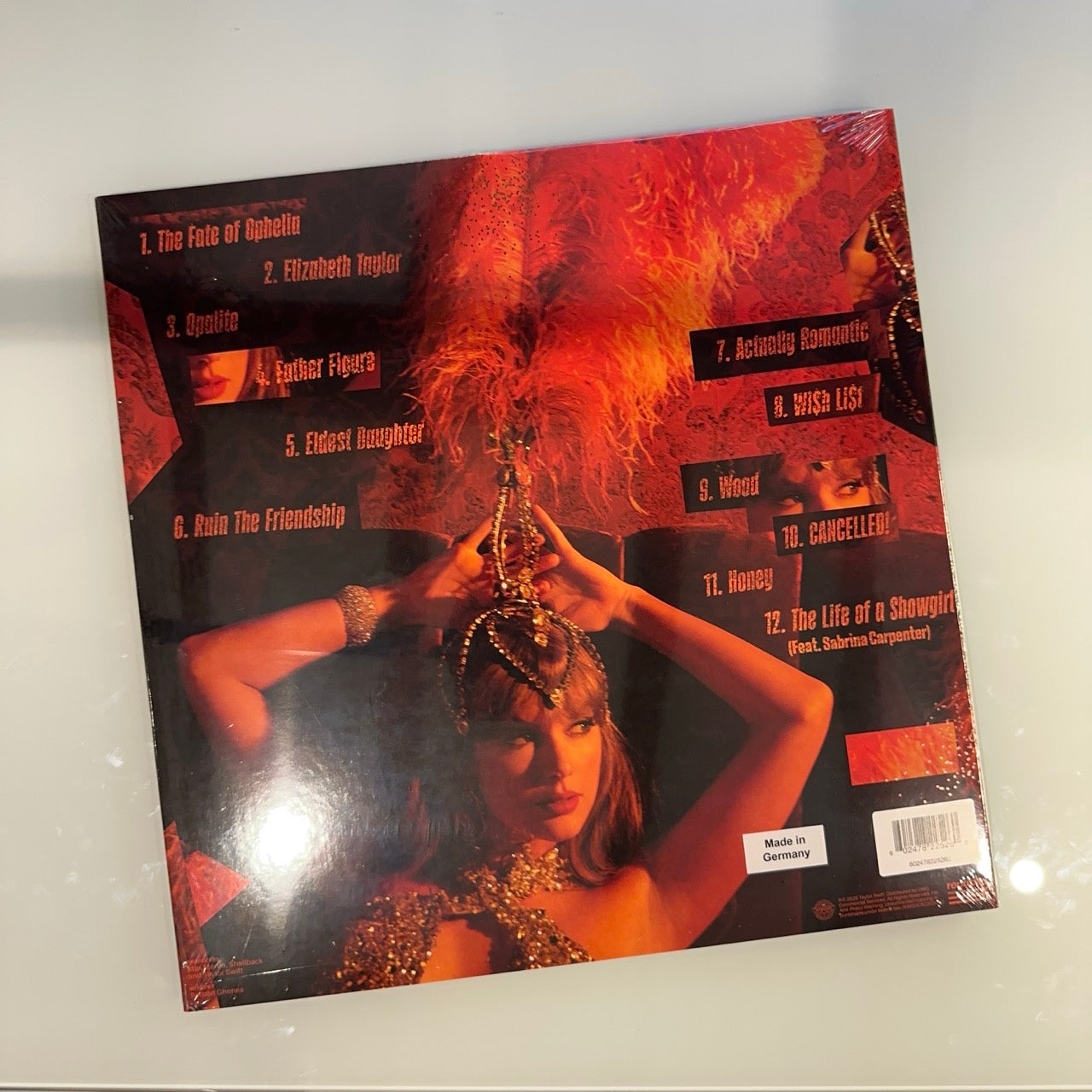 taylor swift showgirl orange vinyl back cover