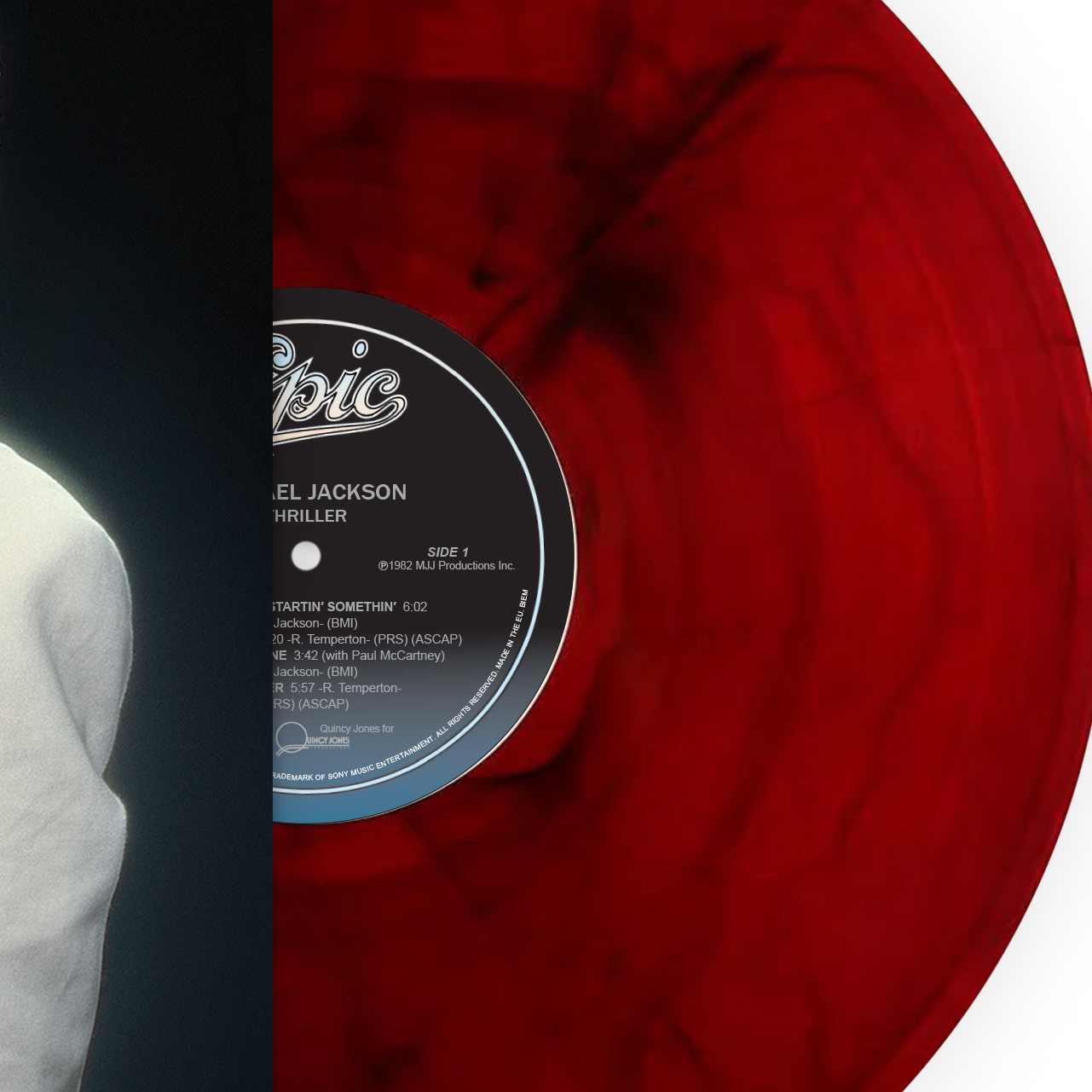 Michael Jackson - Thriller, Red + Black Marble Vinyl close up 