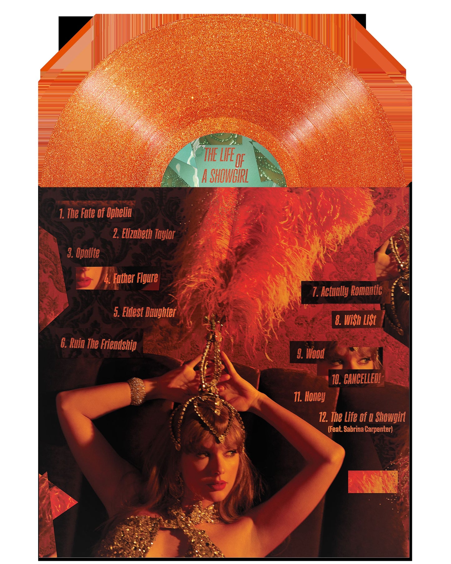 TAYLOR SWIFT - THE LIFE OF A SHOWGIRL, Sweat And Vanilla Perfume Portofino Orange Glitter Vinyl *PRE-ORDER*